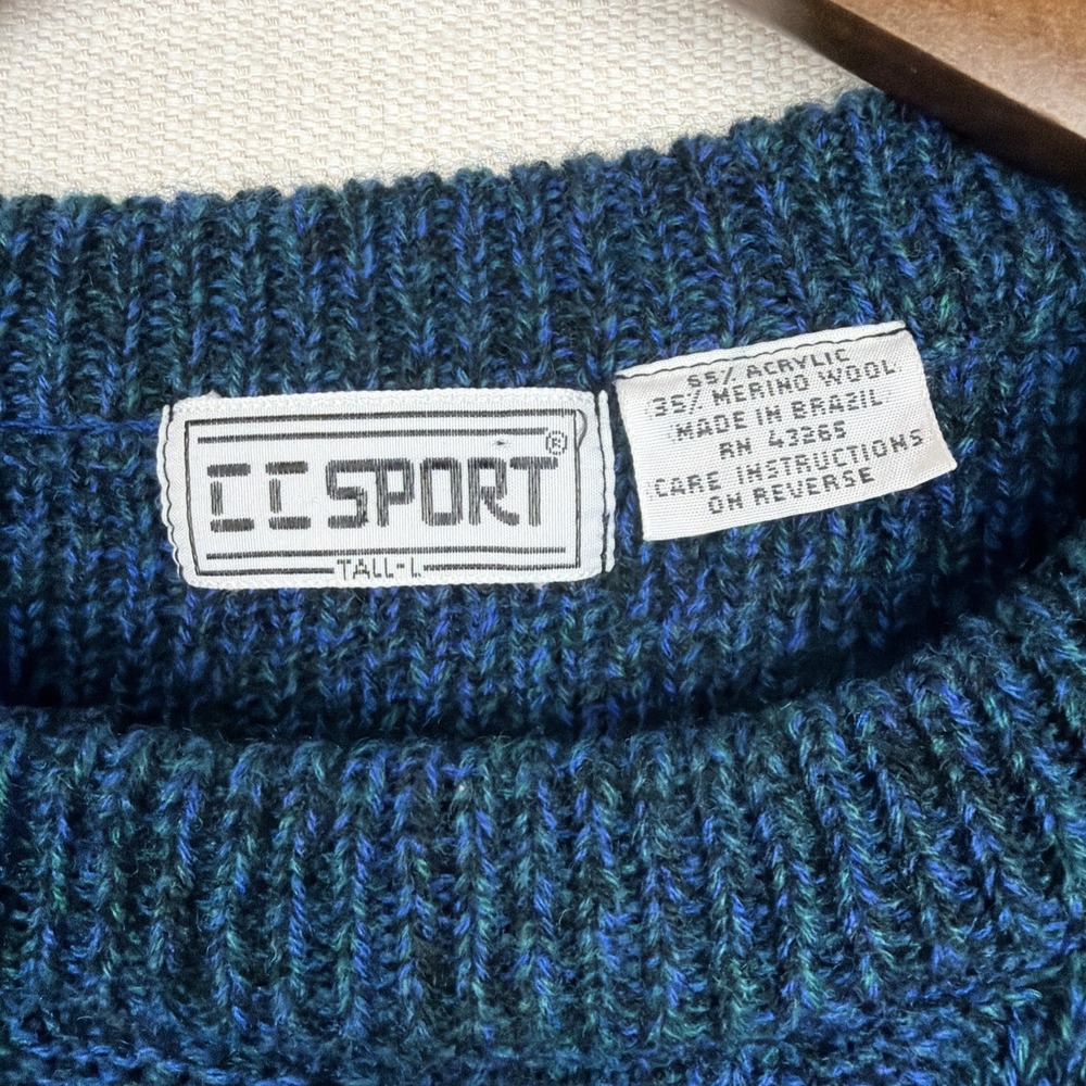 VTG CC SPORT Marled Crewneck Sweater Mens L-Tall Chevron-Style Front Wool Blend - Picture 8 of 14